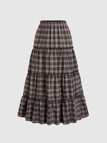 Sweetra 复古美式低腰休闲宽松舒适百搭荷叶边分层蛋糕下摆半身裙