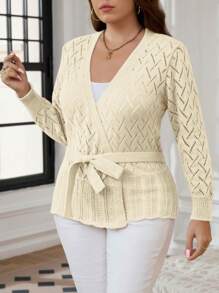 SHEIN Clasi Cardigan casual de talla grande, minimalista y de moda para uso diario - Albaricoque - View 4