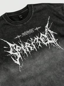 ROMWE MEN Street Life 男士哥特字母印花圆领短袖休闲T恤，万圣节 - 彩色 - 查看 4