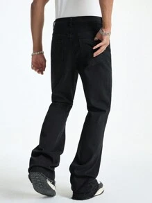 Manfinity EMRG Quần ống loe in hình trái tim denim đen cho nam, StreetEZ - màu đen - Xem 2