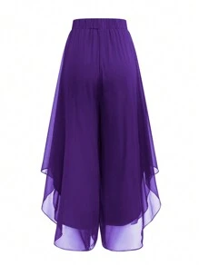 SHEIN Clasi Pantalon casual en mousseline de soie à coupe évasée asymétrique pour femme grande taille