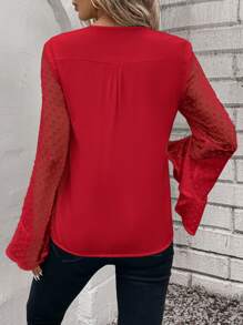 SHEIN Clasi Camisa de manga larga de cuello en V de unicolor, moda minimalista y casual para uso diario - Burdeos - Ver 2