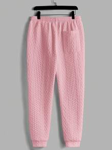 Manfinity VCAY 2pcs Men's Jacquard Pattern Slim Fit Casual Hoodie Set, Suitable For Autumn - Dusty Pink - View 4