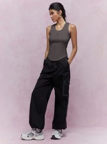 MISSGUIDED 无袖基本款背心罗纹针织无缝健身夏季吊带背心休闲运动工字背心瑜伽健身日常必备运动服 - 深灰色 - 查看 4