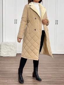 SHEIN Maternity Winter Warm Flannel Coat, Button-Up Pregnancy Outerwear - Apricot - View 5