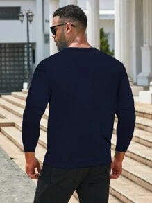 Manfinity LEGND Plus Size Men's Print Round Neck Long Sleeve Casual T-Shirt, Autumn - Navy Blue - View 2