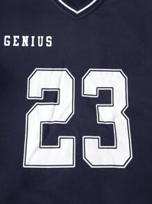 SHEIN Teen Girl's Solid Color Ribbed Collar Numeric & English Letter Print Loose Casual Hoodie,In Fall/Winter