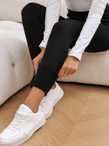 SHEIN LUNE Mallas básicas sin pies de unicolor informal para mujer, para otoño/invierno