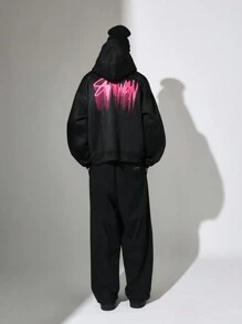 SUMWON Streetwear Designer Hoodie Pullover With Graffiti Art Print Back Design Kangaroo Pocket Casual Urban Winter Sweatshirt Heavyweight - Black - View 4