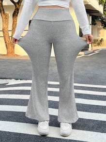 SHEIN EZwear Plus Size Women Casual Versatile Light Grey Flared Pants - Light Grey - View 3