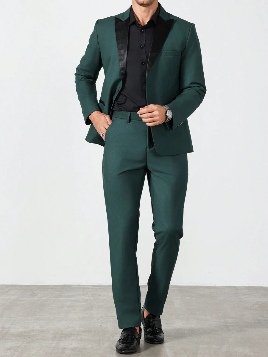 Manfinity Mode Ensemble chemise et pantalon minimaliste pour hommes, couleur unie, manches longues, coupe épurée