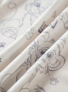 SHEIN 2 件装男婴休闲日常可爱狮子图案印花工装裤短袖上衣套装。柔软针织面料适合春夏季，适合户外玩耍和室内休闲 - 黃色 - 查看 3