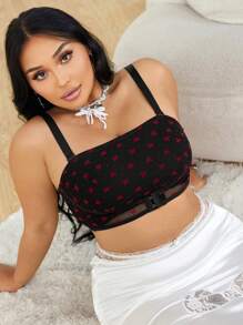 1pc Plus Size Front Closure Wireless Bra With Flocked Bow Decor For Women, Comfortable Lingerie Set For Valentine's Day - Multicolor - View 3