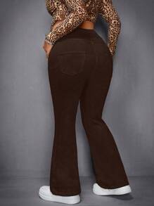 SHEIN Essnce 大码黑色牛仔紧身裤，休闲弹力紧身喇叭裤 - 棕色 - 查看 2