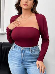 SHEIN Privé Plus Size Early Spring Elegant Casual Comfortable Valentine's Day Party Women Solid Color Camisole & Sleeveless Blouse 2 Pieces Set - Burgundy - View 1