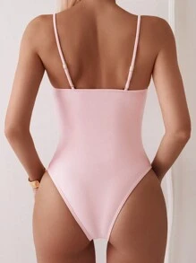 Swim Mod Women's Solid Color Simple Daily Wear One-Piece Camisole Summer - Baby Pink - View 3