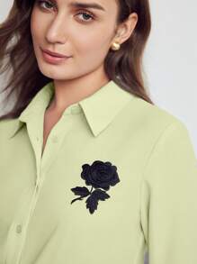 MOTF Classy FLORAL EMBROIDERY BUTTON UP SHIRT - Mint Green - View 2