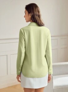 MOTF Classy FLORAL EMBROIDERY BUTTON UP SHIRT - Mint Green - View 3