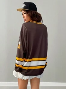 Coolane 女士秋冬休闲运动装数字图案大码长袖平纹 T 恤 - 彩色 - 查看 6