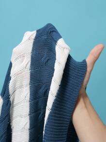 Claim Dot 男士双色拼色粗针织上衣，时尚外出，送给朋友 - 藍白色 - 查看 8