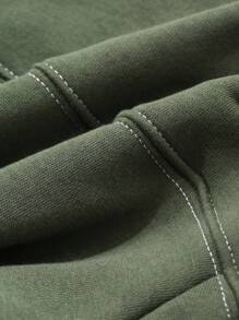 FRIFUL Women's Autumn Dropped Shoulder Long Sleeve Casual Contrast Seam Loose Sweatshirt - Army Green - View 3