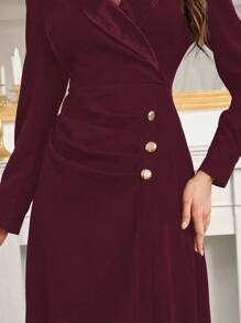 Modelyn 女士优雅纯色披肩领中长连衣裙，秋冬季长款晚礼服 - 酒紅色 - 查看 8