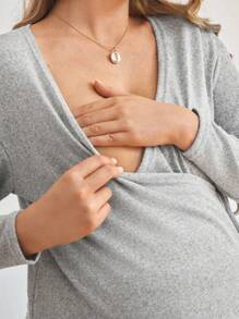 SHEIN Side Tie Minimalist Versatile Nursing Wear - Light Grey - View 3