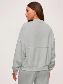 SHEIN BASICS 女款休閒純色針織立領長袖寬鬆夾克外套，秋冬服飾 - 淺灰色 - 查看 2