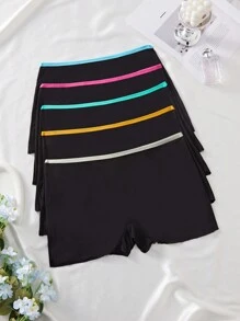 Set de 5 pantis con cinturilla de colores contrastantes minimalistas para mujer