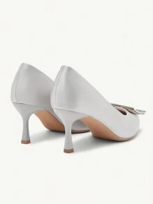 CUCCOO CHICEST Women's Fashion Elegant Silver Color Satin Rhinestone Buckle Pointed Toe Stiletto High Heels, Suitable For Wedding, Bridesmaid, Party, Banquet, Date, Christmas, New Year, Valentine's Day, Comfortable Shoes Valentines