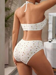 2pcs/Set Women Polka Dot Print Halter Wireless Bra Set - Multicolor - View 2