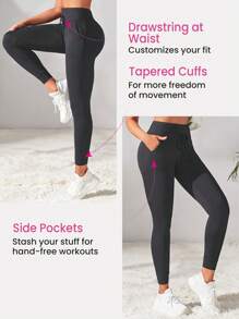 Easithlete 女式高腰弹力健身瑜伽裤，带口袋 - 深灰色 - 查看 3