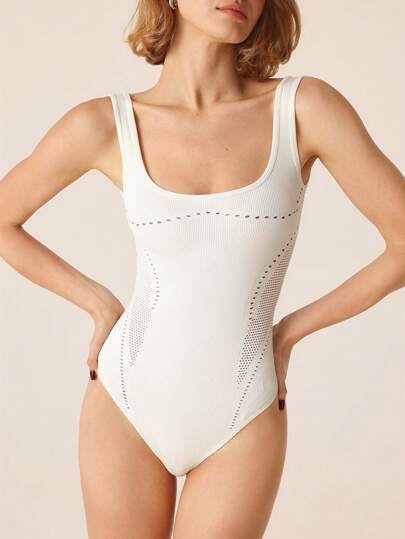 SHEIN Sports 简约纯色镂空无袖运动连体裤