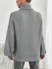 EURMUSE Women Casual Solid Color High Neck Dropped Shoulder Sweater, For Autumn/Winter