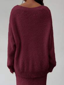 Aloruh 1 件套女士秋冬落肩长袖开衫 + 长款 A 字裙毛衣