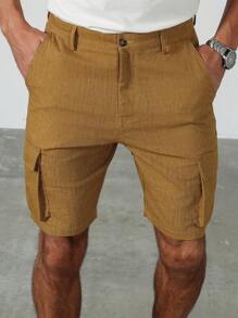 Manfinity Homme Pantalones cortos casuales de hombre de unicolor con bolsillo tipo cargo - Bronce - Ver 3