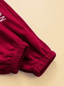 3 Stücke Teenager Mädchen Lässig Stil Energie Alltags Outfit - Langarm Zip Vorne Kapuzenjacke, geometrisches Drucktank Top und Hosen Set - Rot - Übersicht 6