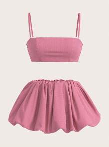 Sweetina 女士 Y2k 夏季春季两件套红色格子吊带背心和泡泡迷你裙 2 件套，度假装 - 紅色 - 查看 7