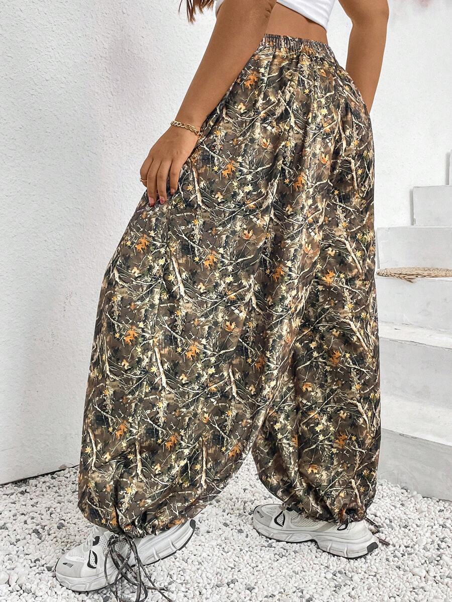 SHEIN Clasi Allover Random Print Loose Casual Drawstring Sweatpants Fall Cloth For Women - Black - View 1