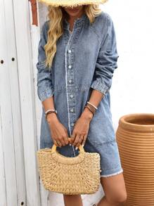 Breezaya Robe en jean décontractée pour femmes, minimaliste et pour un port quotidien - Jean clair - Voir 4