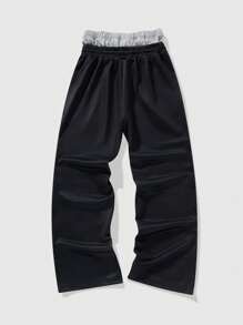 ROMWE MEN Street Life Men's Letter Print Pockets Wide Leg Loose Waistband Sweatpants