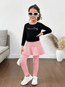 SHEIN Young Girls & Toddler Girls Thermal Lined Leggings Skirt, Casual Everyday Wear, Autumn Clothes With Certain Warmth