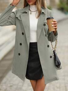 SHEIN Clasi Women's Solid Color Long Sleeve Casual Wind Coat, Minimalist Fashion For Daily Wear - Green - View 1