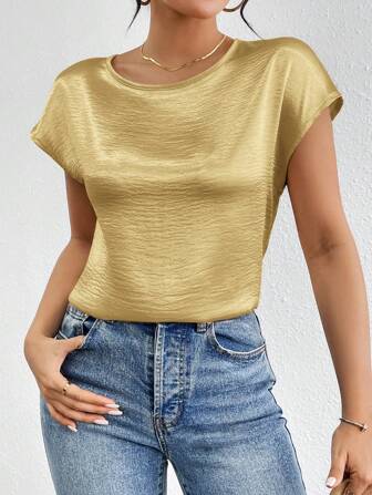 SHEIN Privé 女士纯色蝙蝠袖缎面衬衫