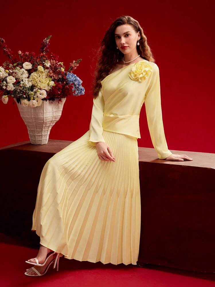 STEREO FLORAL ASYMMETRICAL HEM BLOUSE,VALENTINE'S DAY,SPRING/SUMMER