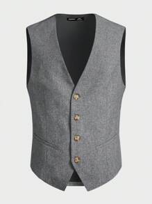 Manfinity VCAY 3pcs Men's Slim Fit Casual Suit Vest Set, Suitable For Spring And Autumn Office Wear - Grey - View 12
