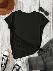 SHEIN LUNE 大码格子泰迪短袖圆领 T 恤女式图案 T 恤夏季