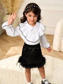 Set van 2: Croptop met lange mouwen en mesh-rok