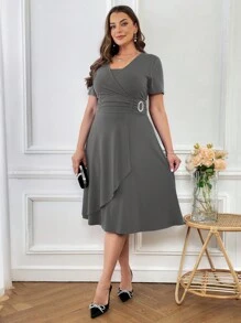 SHEIN Clasi 大码休闲简约连衣裙，适合日常穿着 - 灰色 - 查看 3