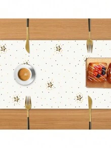 1 Pc Star And Moon Print Linen Ramadan Kareem Table Runner - Rectangular Woven Holiday Decor For Indoor And Outdoor Parties - Multicolor - View 4